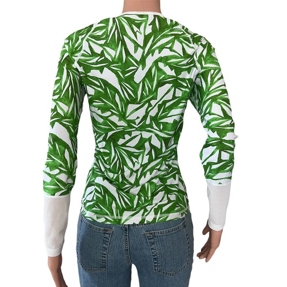 ATHLETA Swim Top Womens Medium White Green Print Long Sleeve Round Neck Stretch - Picture 3 of 4